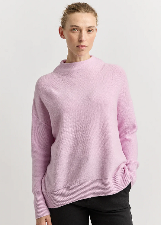 Drop Shoulder Mock Neck - Powder Pin | Abbey Road Kaikoura