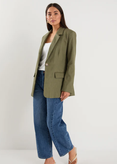 Dock Khaki Ramie Rolled Sleeve Blazer | Abbey Road Kaikoura