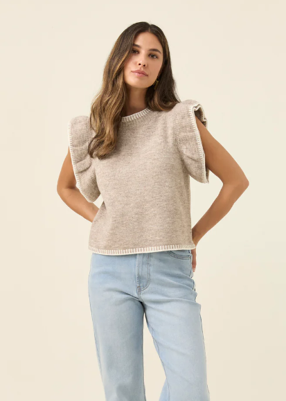 Athena Frill Knit Top Stone | Abbey Road Kaikoura