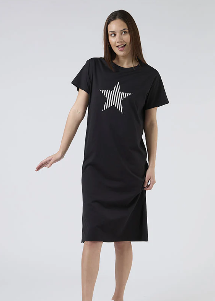 Maxie T-Shirt Dress - Black and White Stripe Star | Abbey Road Kaikoura