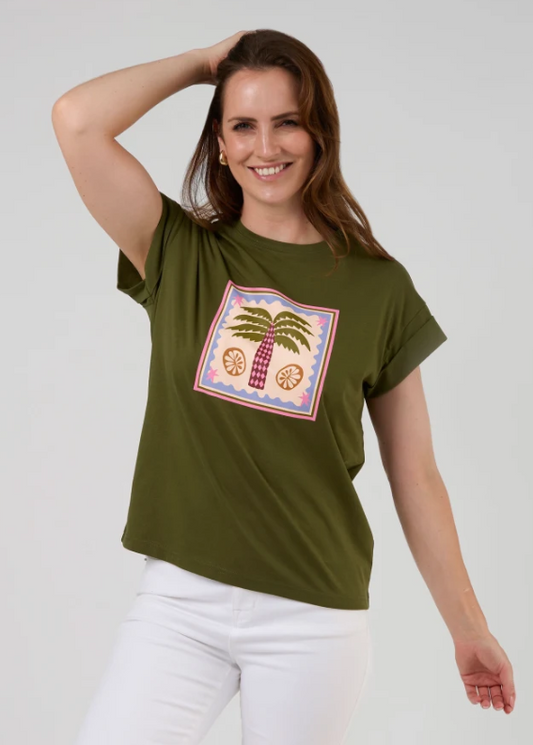 Cuff Tee - Khaki Palm | Abbey Road Kaikoura