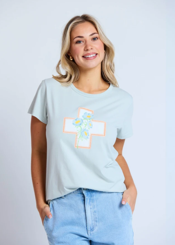 Classic Tee Postcard Cross Duck Egg | Abbey Road Kaikoura