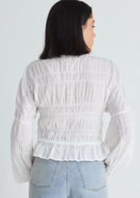 Load image into Gallery viewer, Ivy &amp; Jack Jolie White Shirred Cotton LS Button Down Top White|Abbey Road