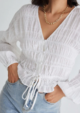Load image into Gallery viewer, Ivy &amp; Jack Jolie White Shirred Cotton LS Button Down Top White|Abbey Road