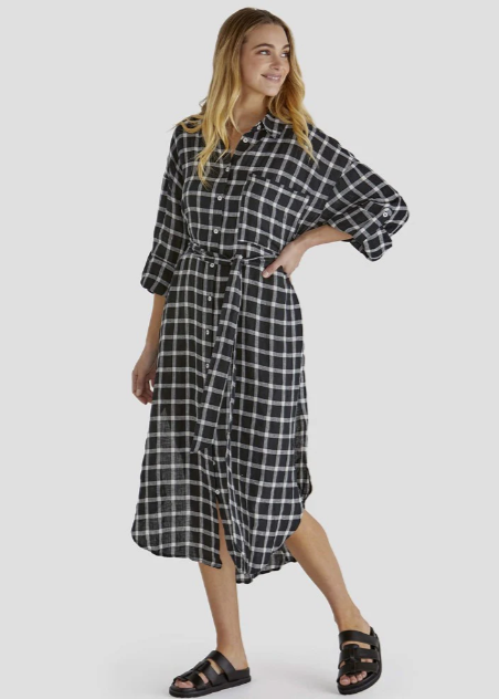 SASS Beau Shirt Dress - Black Check | Abbey Road Kaikoura