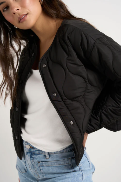 STORIES TO BE TOLD | Apex Collarless Puffer Jacket Black | Abbey Road Kaikoura