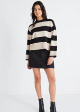 Load image into Gallery viewer, AMONG THE BRAVE | Gravity Crew Knit Jumper - Black &amp; Stone Stripe |Abbey Road Kaikoura