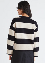 Load image into Gallery viewer, AMONG THE BRAVE | Gravity Crew Knit Jumper - Black &amp; Stone Stripe |Abbey Road Kaikoura