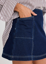 Load image into Gallery viewer, STORIES TO BE TOLD | Launch Denim Mini Skirt Indigo | Abbey Road Kaikoura