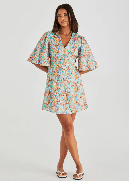 Panna Kimono Sleeve Dress - Blue Blossom | Abbey Road Kaikoura