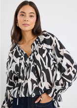 Load image into Gallery viewer, Refine Black Cream Squiggle Pintuck Front LS Top | Abbey Road Kaikoura