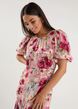 Load image into Gallery viewer, Exquisite Painted Rose Puff Sleeve Midi Dress | Abbey Road Kaikoura