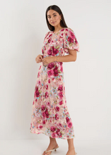 Load image into Gallery viewer, Exquisite Painted Rose Puff Sleeve Midi Dress | Abbey Road Kaikoura
