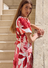 Load image into Gallery viewer, Adelaide White Poppy Floral Puff Sleeve Panelled Mini Dress | Abbey Road Kaikoura