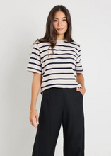 Load image into Gallery viewer, Binding Ecru Navy Stripe Boxy Fit Tee | Abbey Road Kaikoura
