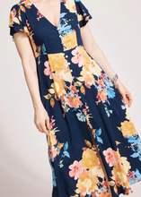 Load image into Gallery viewer, Parisio Button Midi Dress / Indigo Bloom | Abbey Road Kaikoura