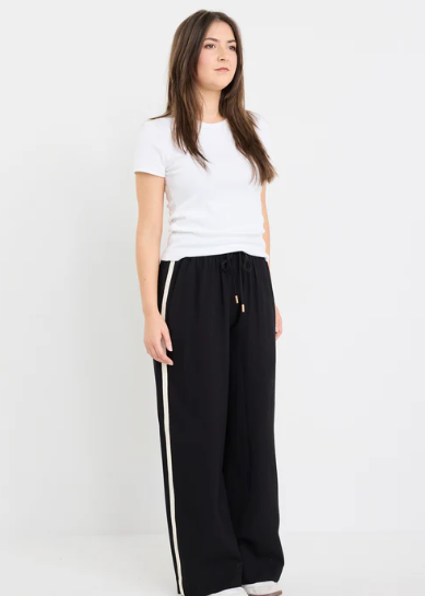 Townie Black Matte Petite Stripe Wide Leg Pant | Abbey Road Kaikoura