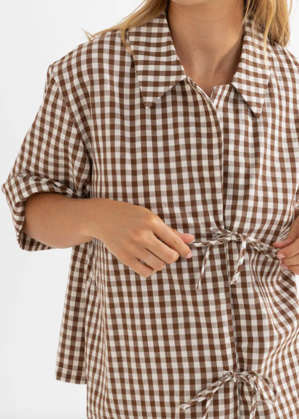 Birdie Gingham Tie Front Top | Abbey Road Kaikoura