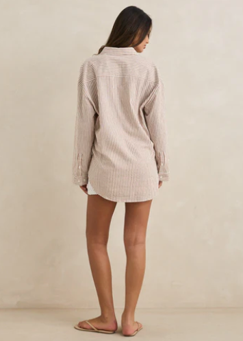 Valley Stripe Oversized Shirt - Tan | Abbey Road Kaikoura