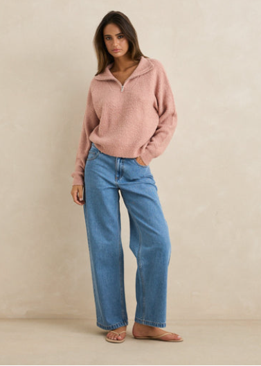 Quinn Zip Knit - Pink | Abbey Road Kaikoura