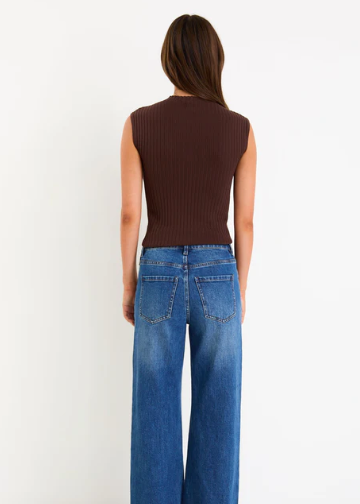 Heroic Chocolate Sleeveless Funnel Neck Rib Knit Top | Abbey Road Kaikoura