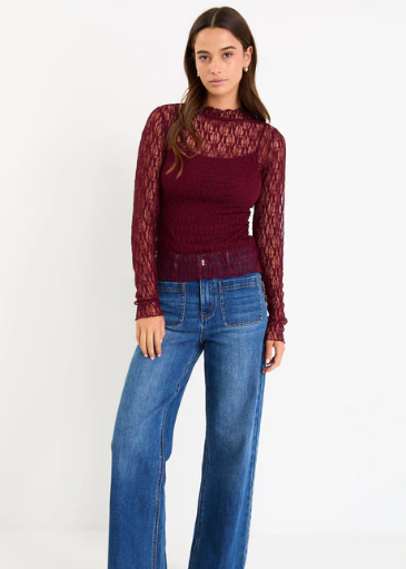Giving Burgundy Lace Long Sleeve Top | Abbey Road Kaikoura