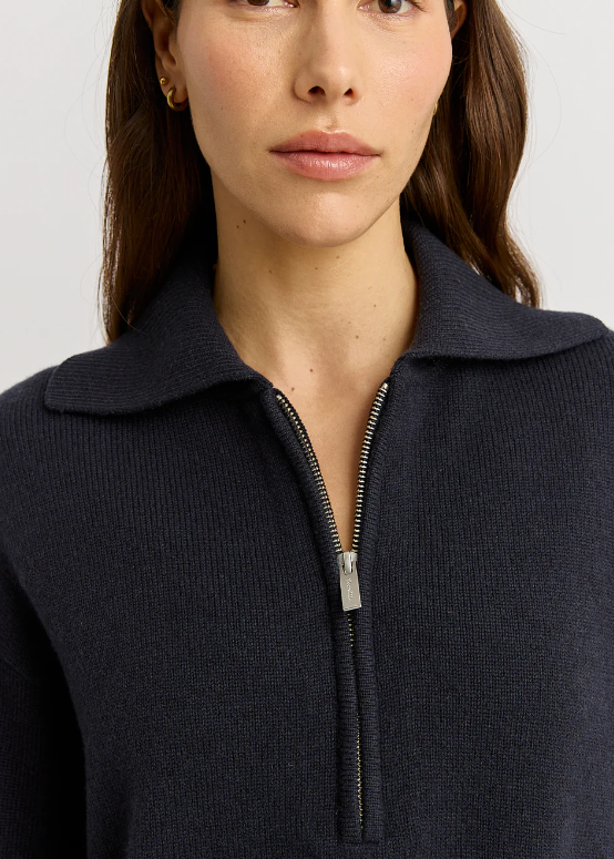 Relaxed Longline Zip Polo - French Navy | Abbey Road Kaikoura