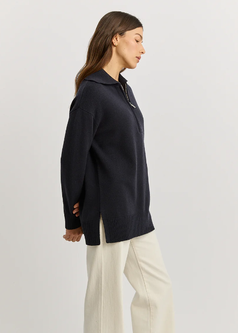 Relaxed Longline Zip Polo - French Navy | Abbey Road Kaikoura