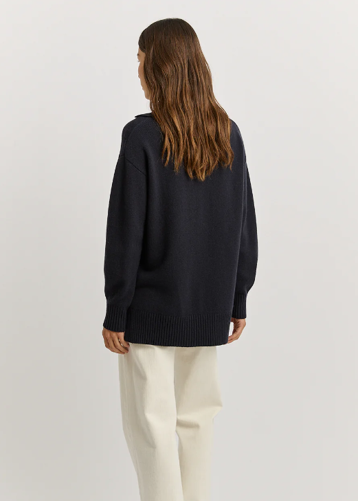 Relaxed Longline Zip Polo - French Navy | Abbey Road Kaikoura