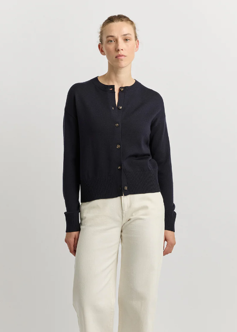 Fine Knit Cardigan French Navy | Abbey Road Kaikoura