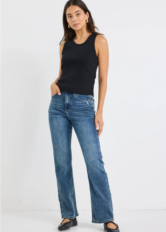 Farah Mid Blue High Rise Soft Flare Jean | Abbey Road Kaikoura