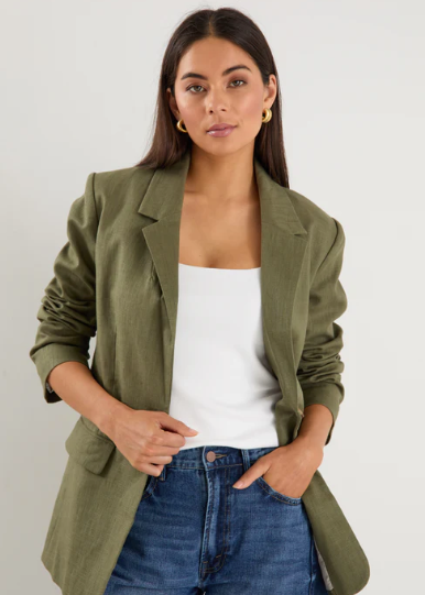 Dock Khaki Ramie Rolled Sleeve Blazer | Abbey Road Kaikoura