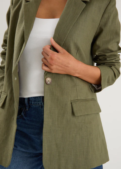Dock Khaki Ramie Rolled Sleeve Blazer | Abbey Road Kaikoura