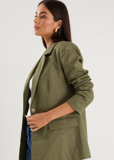 Dock Khaki Ramie Rolled Sleeve Blazer | Abbey Road Kaikoura