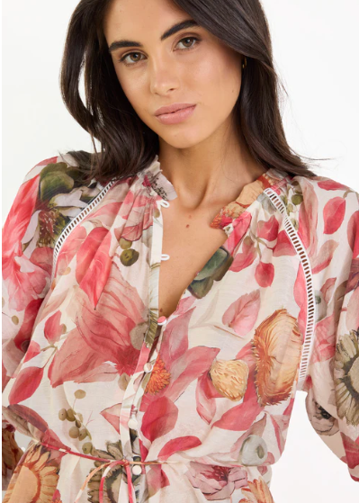 Usher Blush Woodland Floral Belted Button Front Top | Abbey Road Kaikoura