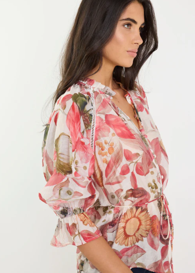 Usher Blush Woodland Floral Belted Button Front Top | Abbey Road Kaikoura