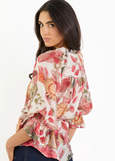 Usher Blush Woodland Floral Belted Button Front Top | Abbey Road Kaikoura