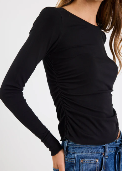 Muster Black Stretch Rounded Side Crew Top | Abbey Road Kaikoura