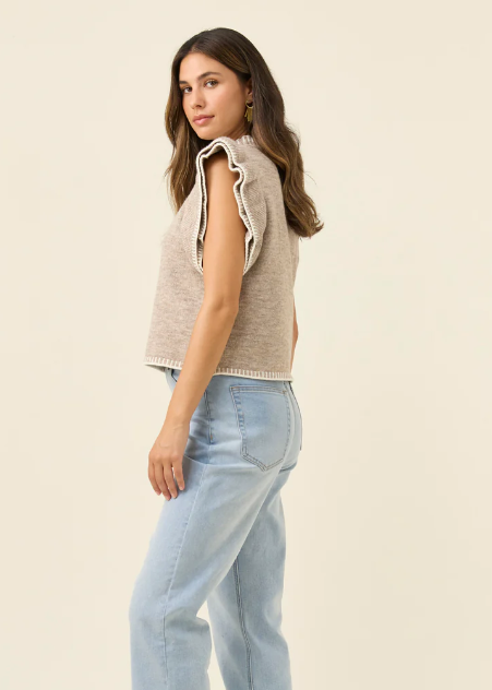 Athena Frill Knit Top Stone | Abbey Road Kaikoura