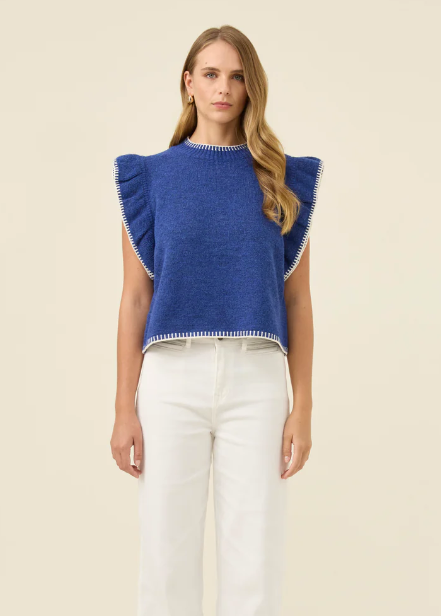Athena Frill Knit Top Cobalt | Abbey Road Kaikoura
