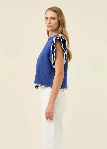 Athena Frill Knit Top Cobalt| Abbey Road Kaikoura