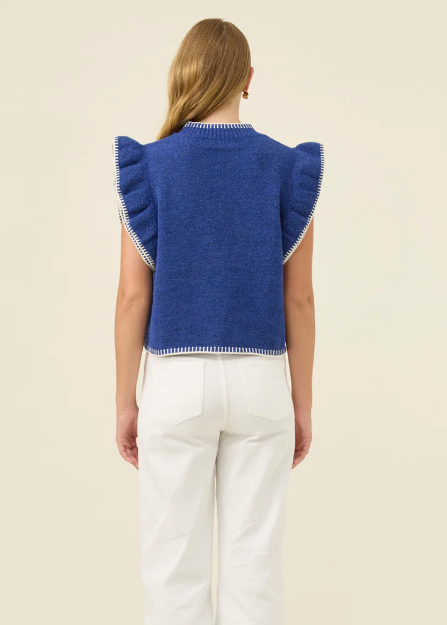 Athena Frill Knit Top Cobalt| Abbey Road Kaikoura