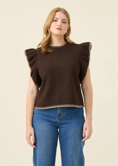 Athena Frill Knit Top Chocolate  Abbey Road Kaikoura
