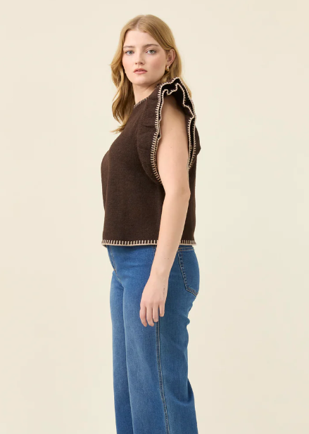 Athena Frill Knit Top Chocolate  Abbey Road Kaikoura