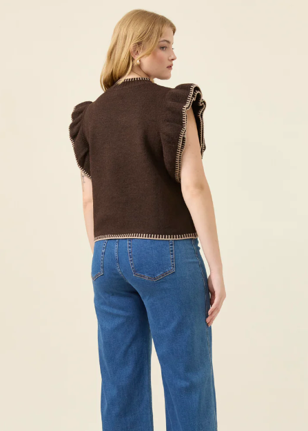 Athena Frill Knit Top Chocolate  Abbey Road Kaikoura