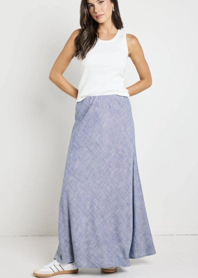 Re:Union\Lagos Bias Cut Maxi Skirt /Chambray|Abbey Road