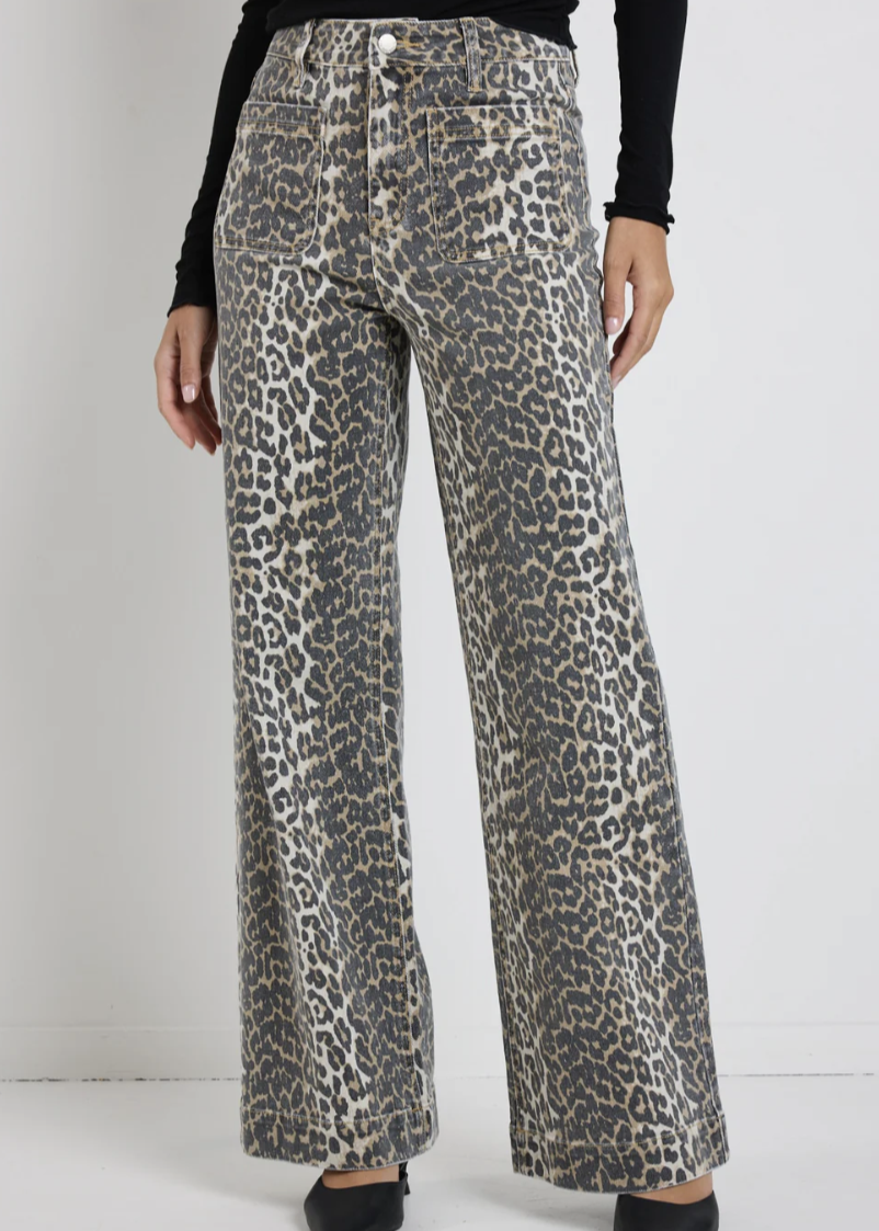 Among The Brave\Zoey High Rise Wide Leg Jean /Leopard|Abbey Road