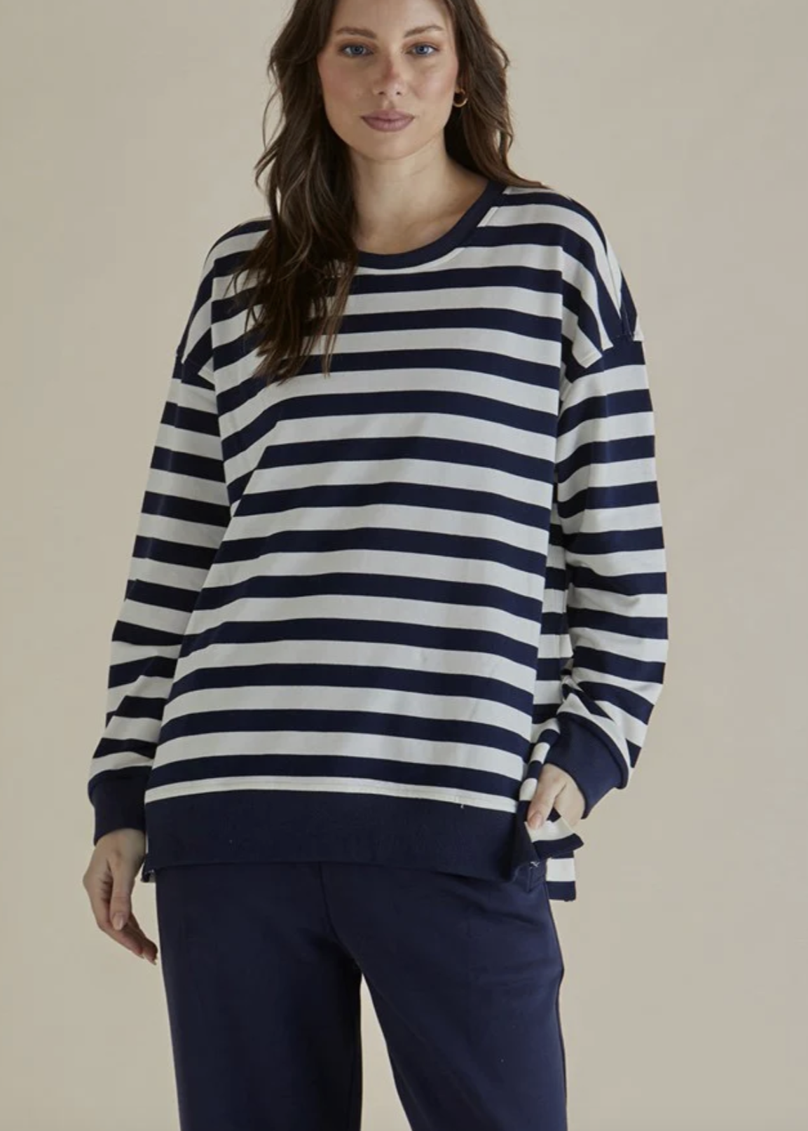 Betty Basics\Easy Crew Sweat /Navy Stripe|Abbey Road