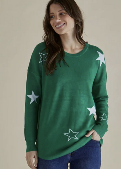 Betty Basics\Sophie Knit Jumper/ Green Stars|Abbey Road