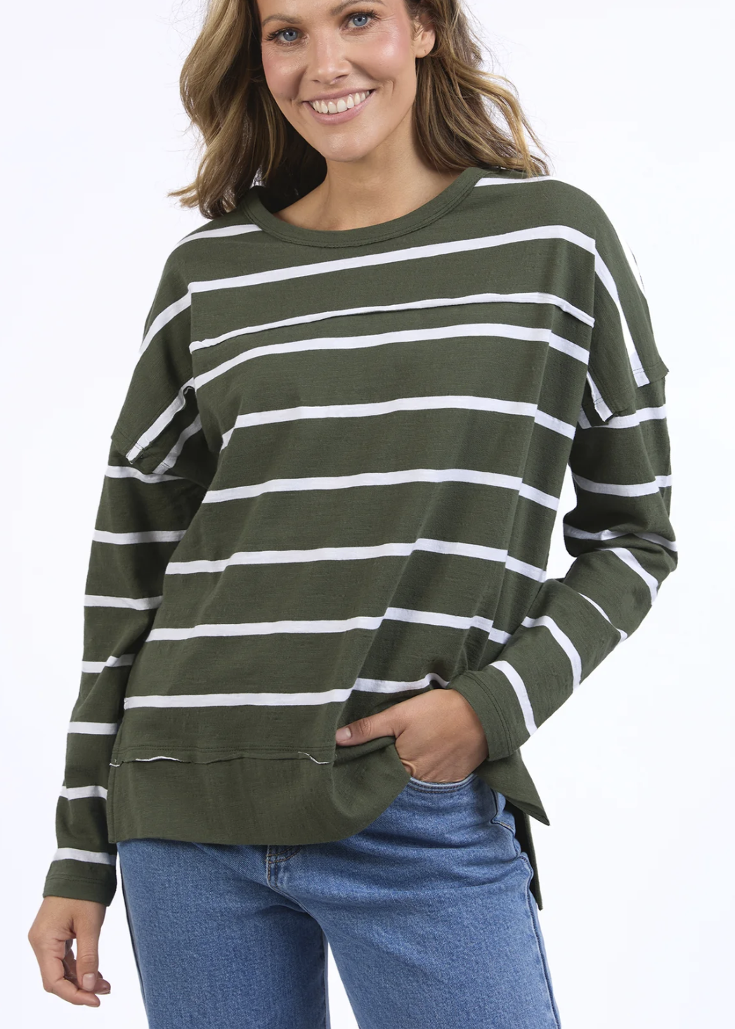 Foxwood\Jayne Stripe Throw On Top/ Khaki&White Stripe|Abbey Road